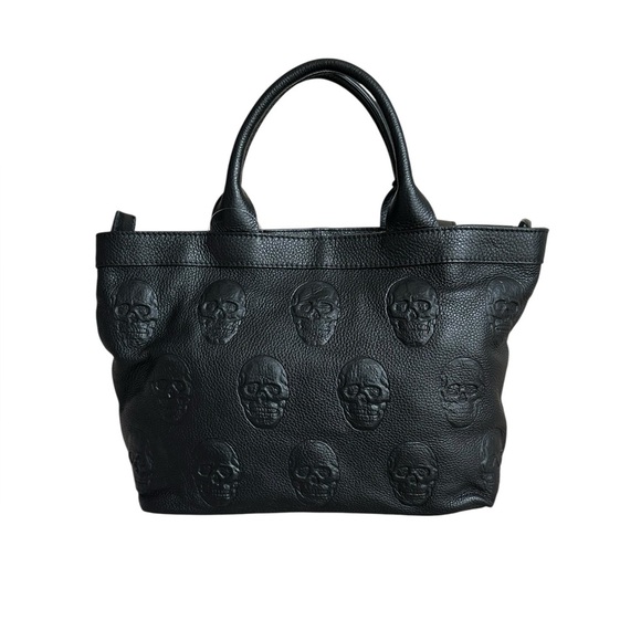 IO Pelle Italy Black Leather Skulls Tote Bag Large - Picture 3 of 9